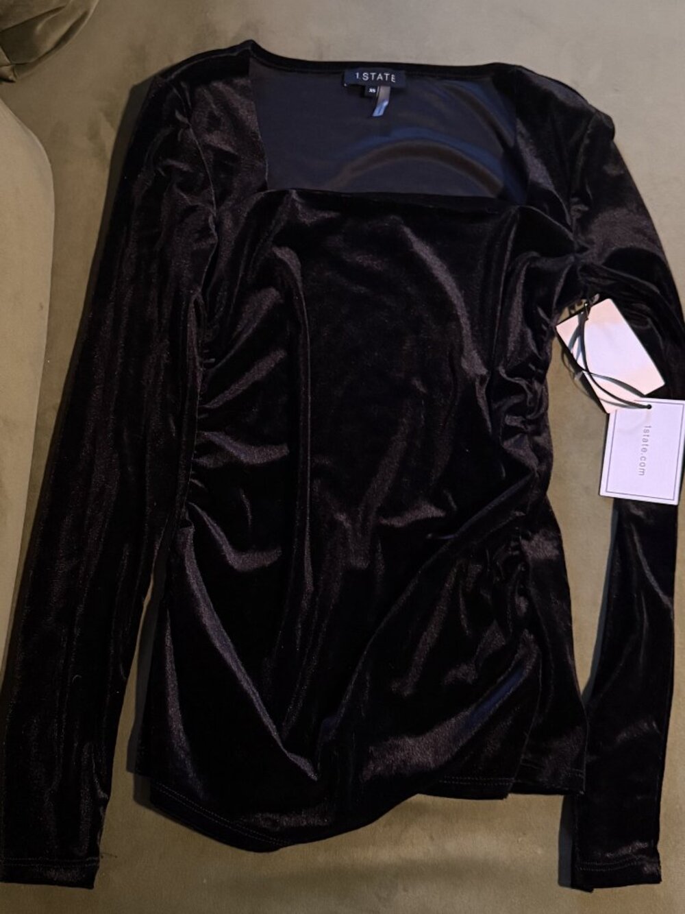 STATE Black Velvet Long Sleeve Top - Size XS - NWT